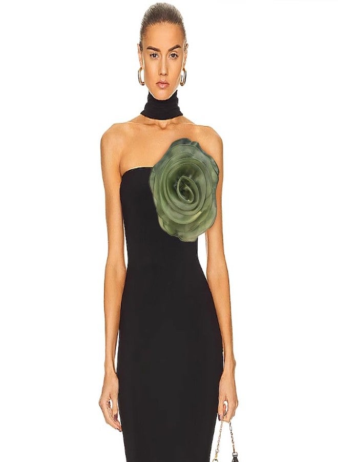 Dtja 10inch Extra Large Flower Brooch Pin for Women Fashion Dainty Organza Satin Fabric Big Camellia Brooches Lapel Pins Wedding Dance Party Dress Accessories Exaggerated Jewelry Gift (Green) - Image 4