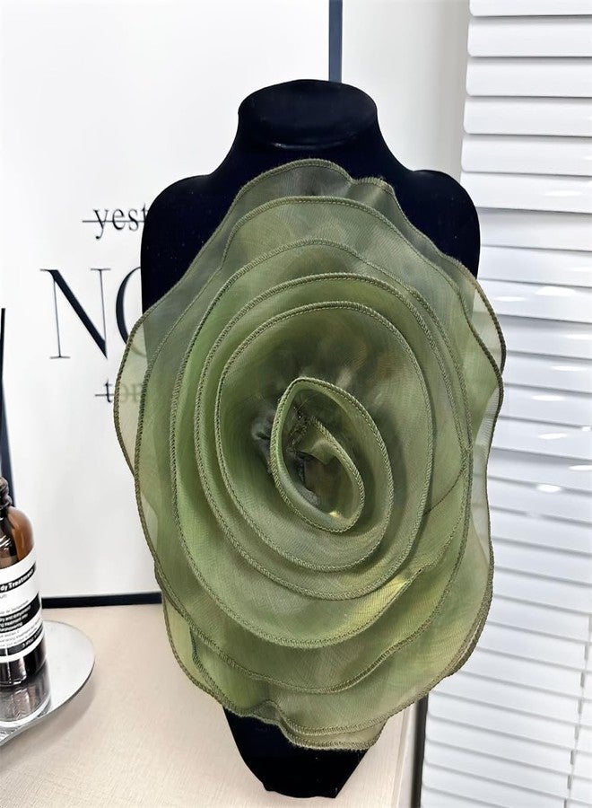 Dtja 10inch Extra Large Flower Brooch Pin for Women Fashion Dainty Organza Satin Fabric Big Camellia Brooches Lapel Pins Wedding Dance Party Dress Accessories Exaggerated Jewelry Gift (Green) - Image 2
