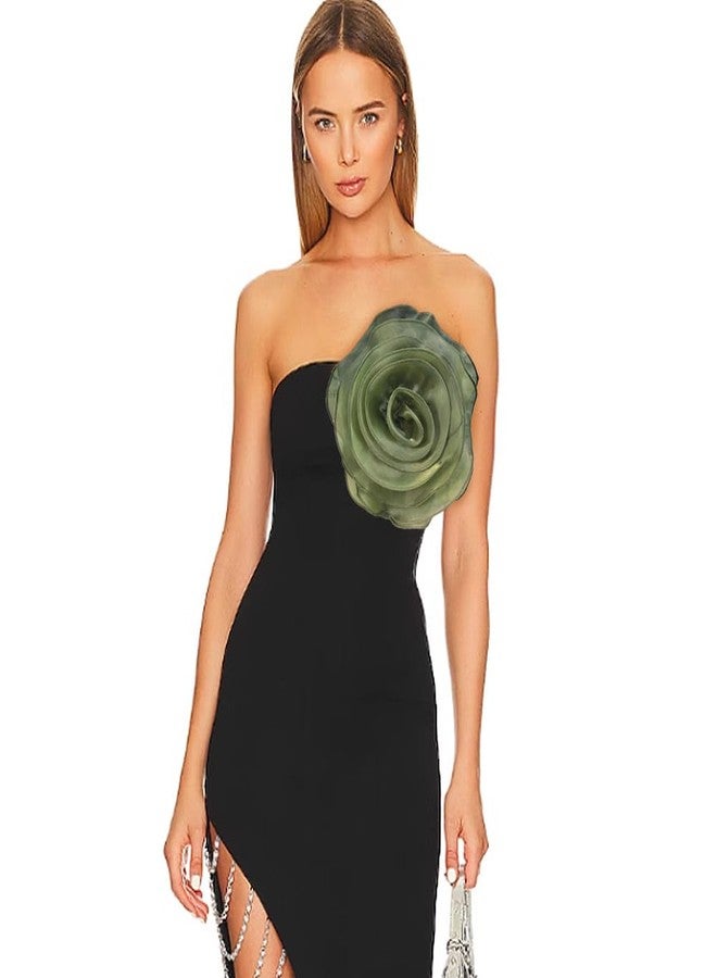 Dtja 10inch Extra Large Flower Brooch Pin for Women Fashion Dainty Organza Satin Fabric Big Camellia Brooches Lapel Pins Wedding Dance Party Dress Accessories Exaggerated Jewelry Gift (Green) - Image 3