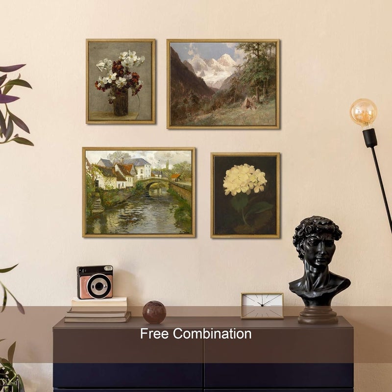 Pyradecor Classical Oil Painting Small town near La Panne Canvas Prints Vintage Canvas Wall Art Retro Framed Farm House Decor for Living Room Office Bathroom Decorations - Image 5