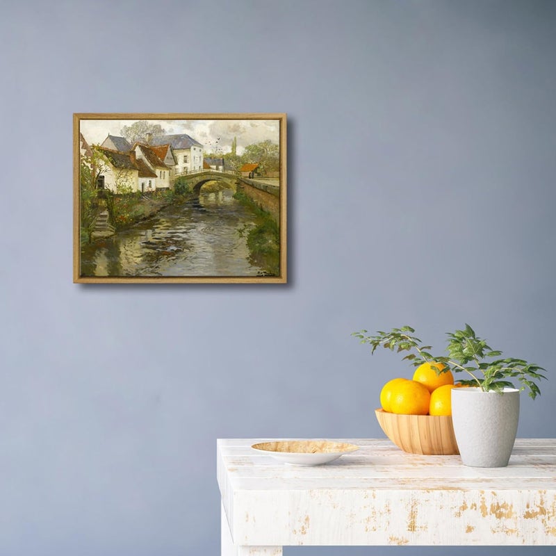 Pyradecor Classical Oil Painting Small town near La Panne Canvas Prints Vintage Canvas Wall Art Retro Framed Farm House Decor for Living Room Office Bathroom Decorations - Image 2