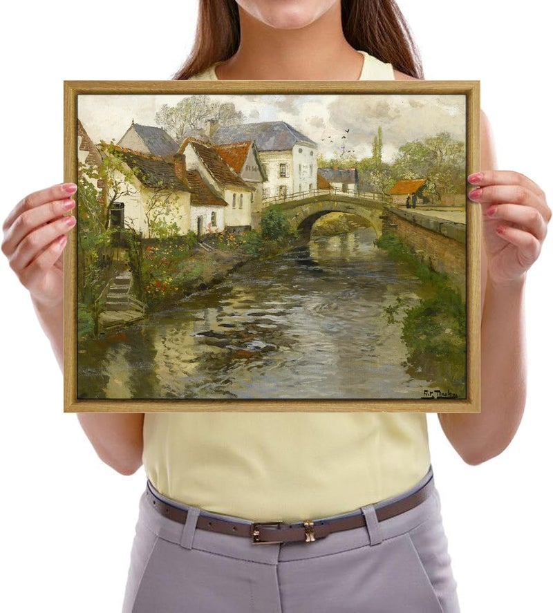 Pyradecor Classical Oil Painting Small town near La Panne Canvas Prints Vintage Canvas Wall Art Retro Framed Farm House Decor for Living Room Office Bathroom Decorations - Image 4