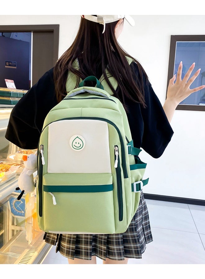 5PCS School Backpack Student Fashion Casual Backpack Cute Canvas Bag School Rucksack Campus Backpack Set Book Bag with Compartments Kids' School Bag With Large Capacity (Green)  - Image 3