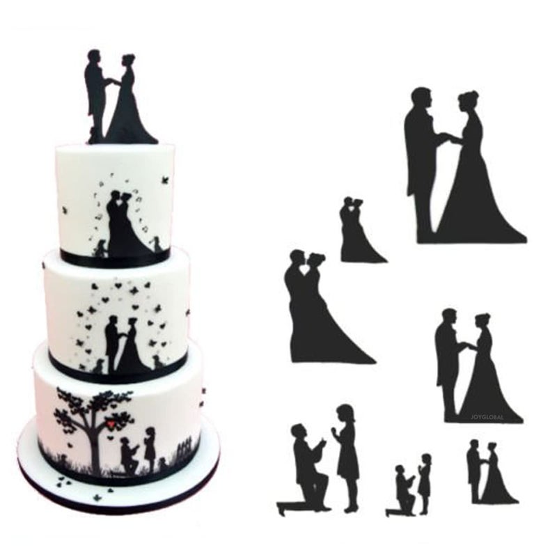 JoyGlobal 7 PieceSet Wedding Couple for Valentines Silhouette Stencil Cake Decorating Cutting Tool