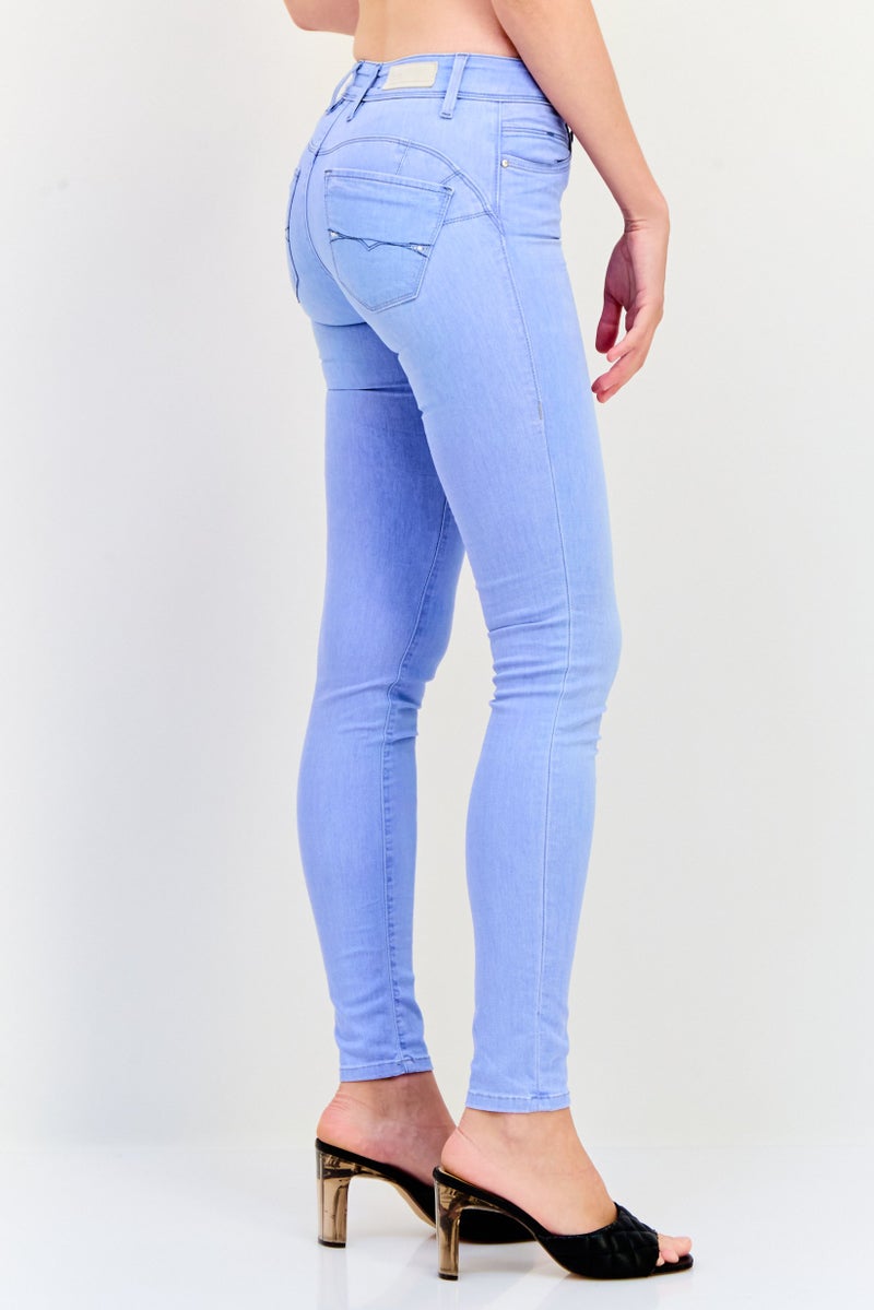 SALSA Women Skinny Fit Washed Denim Jeans, Blue - Image 3