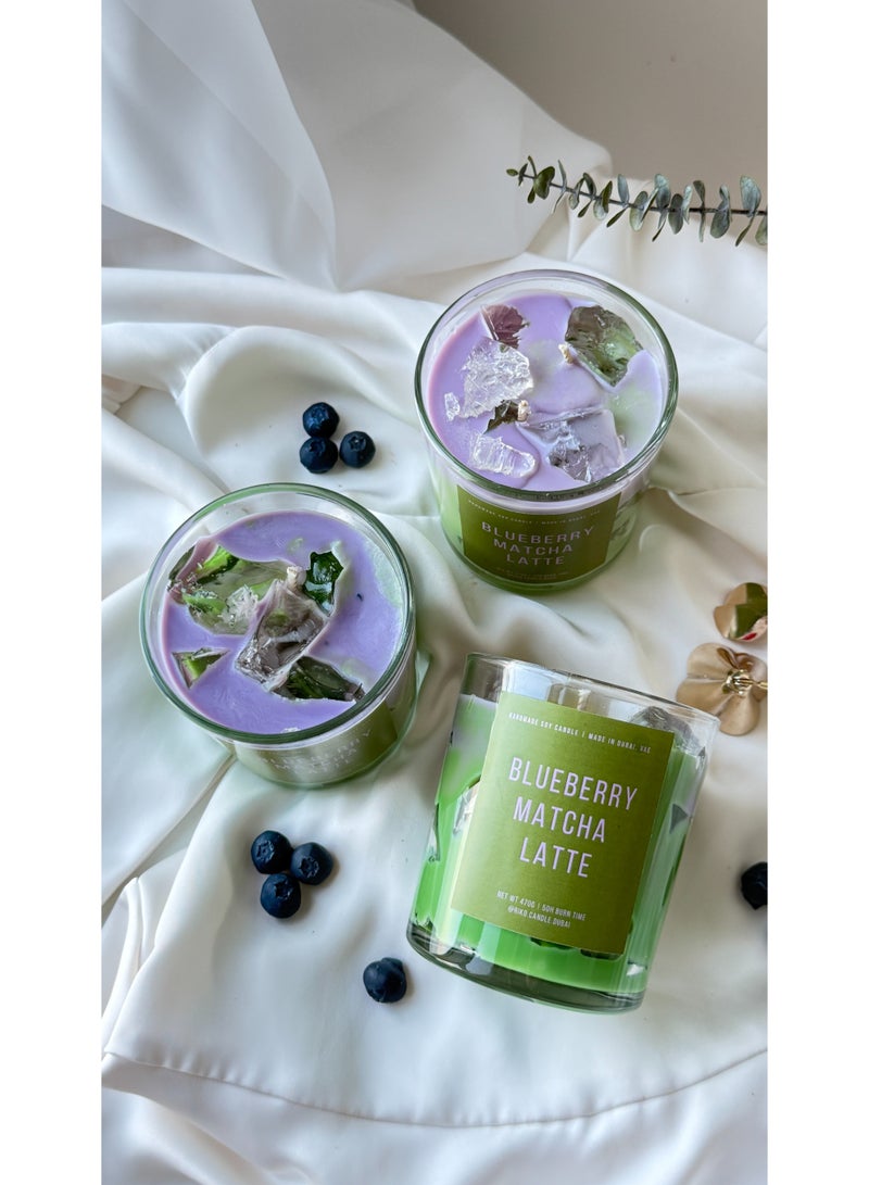 Riko Blueberry Matcha Latte Candle Scented Jar Candle with lid - 350 gms (12.3 oz) | 100% Soy Wax | Bluberry Muffin Fragrance | White Colour | Perfect for Gifting, Home Décor, Parties & Room Perfuming | Ideal for Living Room and Office Décor - Image 2