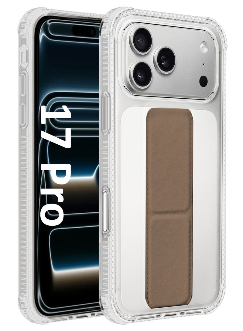 CATANES Finger Grip Clear Case Cover for iPhone 17 Pro- Kickstand Car Magnetic Holder Multi-function Protective Two-in-one Case - Brown - Image 1