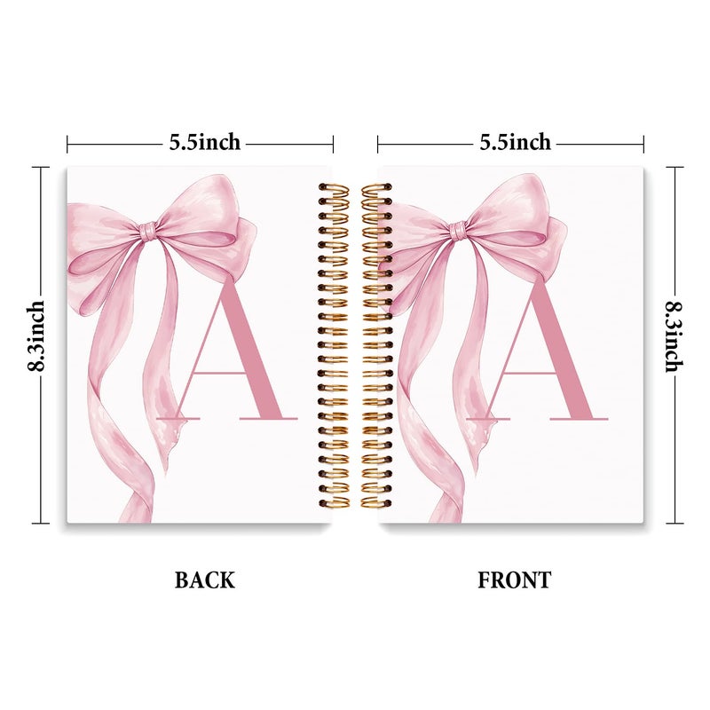 JXREQ Coquette Pink Bow Personalized Notebook, Initial Letter A Monogram Journal, Preppy Girly Ribbon Bow Journal, Monogrammed Gifts for Women, Aesthetic Spiral Notebook 5.5x8.3 - Image 2