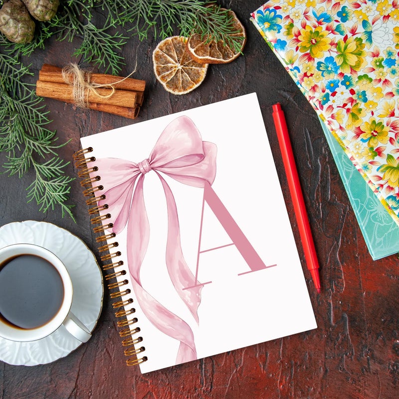 JXREQ Coquette Pink Bow Personalized Notebook, Initial Letter A Monogram Journal, Preppy Girly Ribbon Bow Journal, Monogrammed Gifts for Women, Aesthetic Spiral Notebook 5.5x8.3 - Image 3