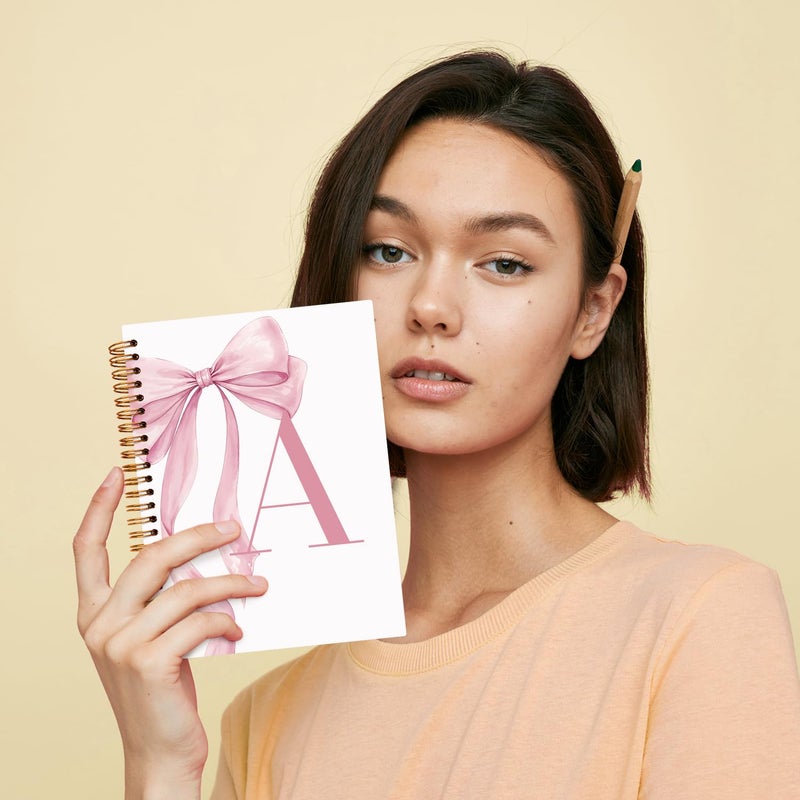 JXREQ Coquette Pink Bow Personalized Notebook, Initial Letter A Monogram Journal, Preppy Girly Ribbon Bow Journal, Monogrammed Gifts for Women, Aesthetic Spiral Notebook 5.5x8.3 - Image 4