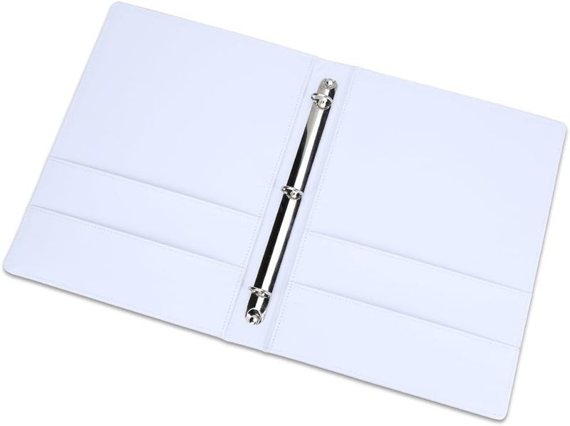 KINGFOM A4 Faux Leather Padfolio Ring Binder Business File Folder Document Holder with Card Holder (3 Ring Binder White) - Image 3