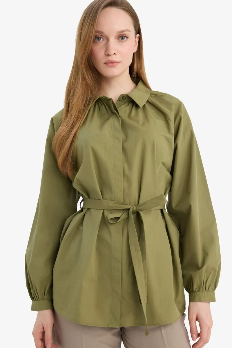 ديفاكتو 100% Cotton Relax Fit Poplin Long Sleeve Tunic