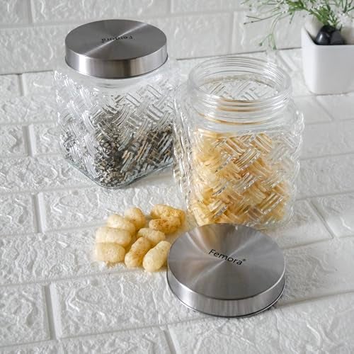 Femora Glass Jar for Kitchen| Kitchen Storage Jars| Clear Glass Jars| 1 Year Warranty| Steel Airtight Lid| Jars for Snacks, Fry Food, Masala, Spice, Pickles, Cookies| 800ml| Set of 2 - Image 4