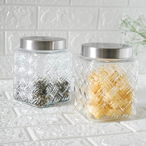 Femora Glass Jar for Kitchen| Kitchen Storage Jars| Clear Glass Jars| 1 Year Warranty| Steel Airtight Lid| Jars for Snacks, Fry Food, Masala, Spice, Pickles, Cookies| 800ml| Set of 2 - Image 1