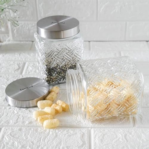 Femora Glass Jar for Kitchen| Kitchen Storage Jars| Clear Glass Jars| 1 Year Warranty| Steel Airtight Lid| Jars for Snacks, Fry Food, Masala, Spice, Pickles, Cookies| 800ml| Set of 2 - Image 3