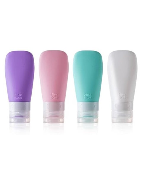 Leak Proof Travel Bottles, TSA Approved Silicone Squeezable Travel Shampoo Bottles, Refillable Toiletry Cosmetic Container, 2oz Portable Traveling Size Liquid Containers Kit (4 Pack)
