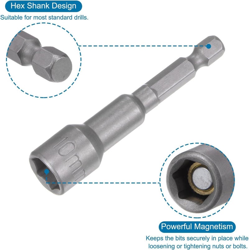UPTODATETOOLS 10mm Magnetic Hex Socket 65mm256 14 Hex Shank Magnetic Power Nut Driver Set CRV QuickRelease Extensions for Impact Drill Nut Setters Socket - Image 4
