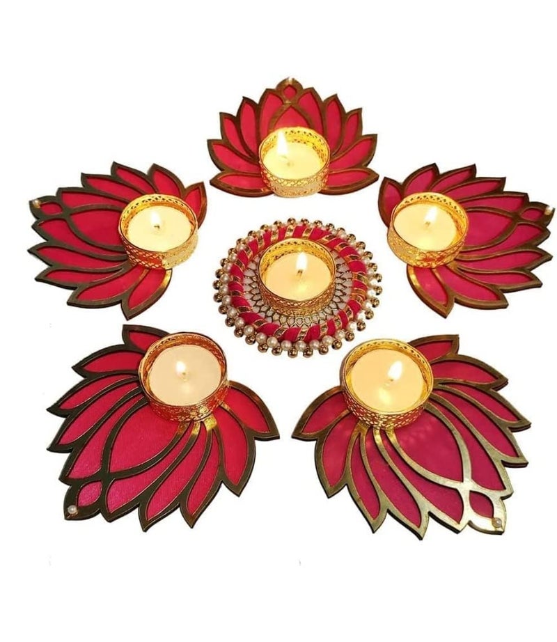 ArtTrails ArtTrails Tealight Candle Holders I Handmade 5 Lotus and 1 Gota Bangle Designer Diya I Reusable Rangoli Mat I Decoration Items for Pooja Office Home Festival Diwali Decor Corporate Gifts Pack of 6