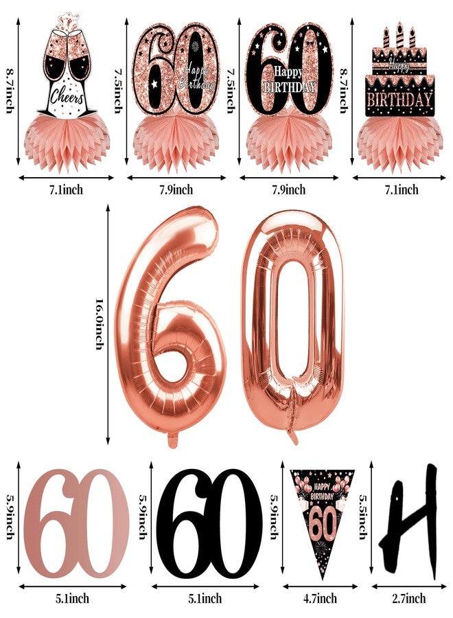 Guiruiy 13PCS 60th Birthday Decorations for Women, Rose Gold Happy 60 Birthday Banner Centerpieces Swirls Balloons Kit Party Supplies, Sixty Years Old Bday Ceiling Table Topper Decor - Image 2