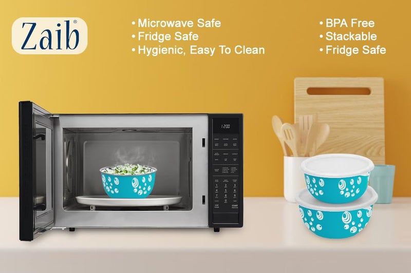 Zaib Microwave Safe Stainless Steel Mixing Bowl Set with Lids | Spiral Print | Food Storage Containers for Kitchen | Turquoise Color | Pack of 3 (Printed Turquoise Spiral 3) - Image 4