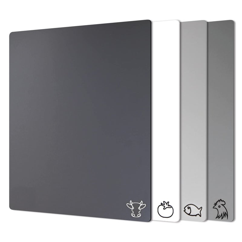 Fotouzy Plastic Cutting Boards with Food Icons Flexible Cutting Mats Set of 4 BPAFree NonPorous Nonslip Back and Dishwasher Safe Modern Neutral Colors Gray