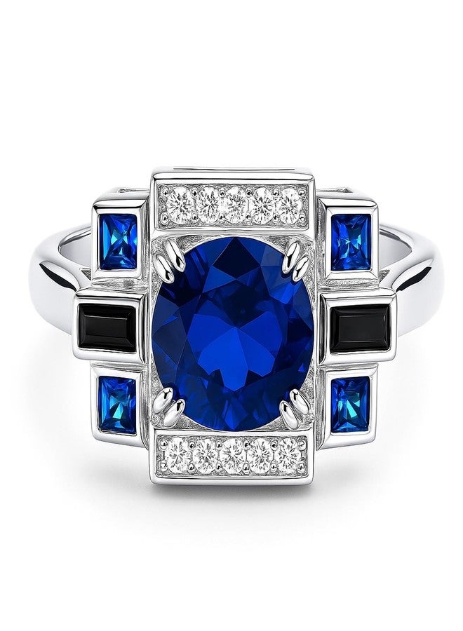 بيركيل خاتم بيريكل من الفضة الإسترلينية بتصميم آرت ديكو للنساء، مرصع بحجر زركونيا مكعب أزرق ياقوتي - Image 2