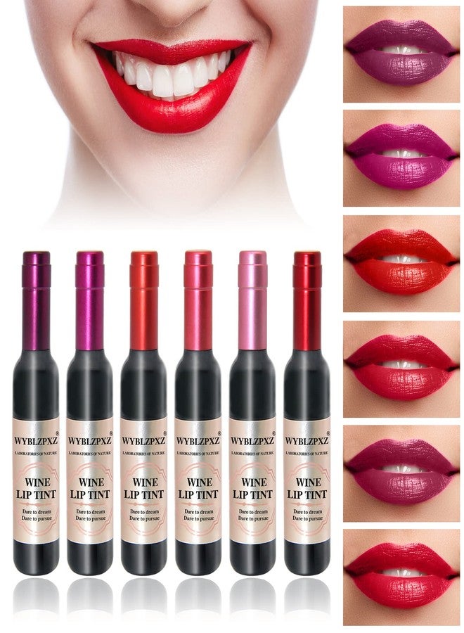 WYBLZPXZ 6 Colors Wine Lip Tint, Liquid Lip Tint, Matte Long Lasting Waterproof Lip Gloss Set for Natural Moisturizing Lip Makeup - Image 1