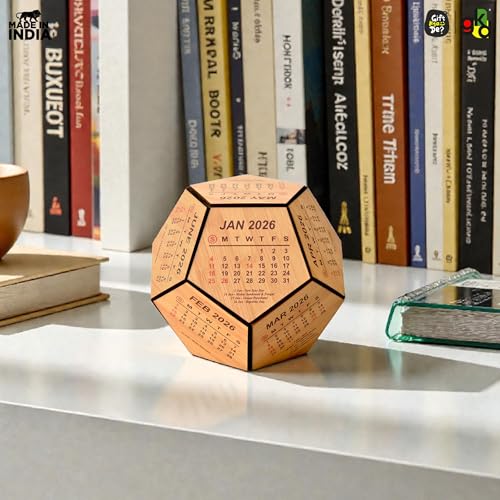 Gift Kya De 2026 Wooden Pentagon Desk Calendar | Premium 3D Big Size Table Calendar | Bamboo Wood Eco-Friendly Office Desk Décor | Unique Corporate Gift | Made in India - Image 5