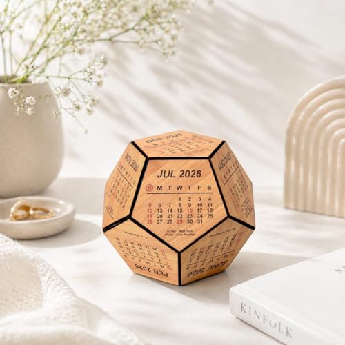Gift Kya De 2026 Wooden Pentagon Desk Calendar | Premium 3D Big Size Table Calendar | Bamboo Wood Eco-Friendly Office Desk Décor | Unique Corporate Gift | Made in India - Image 4