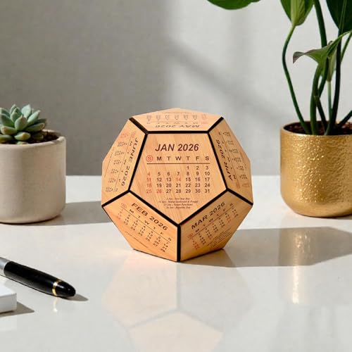 Gift Kya De 2026 Wooden Pentagon Desk Calendar | Premium 3D Big Size Table Calendar | Bamboo Wood Eco-Friendly Office Desk Décor | Unique Corporate Gift | Made in India - Image 1