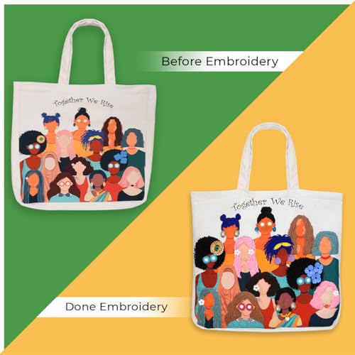 picknMAKE DIY Embroidery Tote Bag for Women – Aesthetic & Stylish Office Bag with Digitally Printed Design | 18” x 15” with Zipped Pocket | Complete Kit with Wool, Needles, Sequins and Embellishments - Image 4