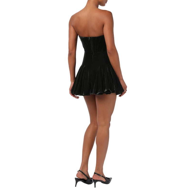 Lulus Zarae Corset Velvet Flounce Skirt Mini Dress Womenâ€™s Strapless Cocktail Dress with Pleated A-Line Hem Black - Image 2