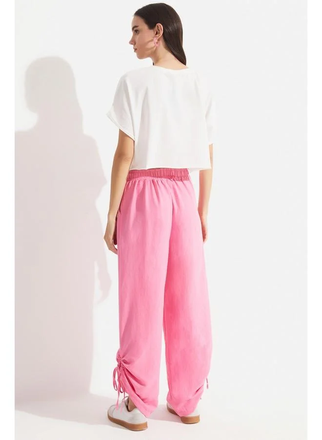 JUNE June Women Elastic Waist Wide Leg Trouser Pink