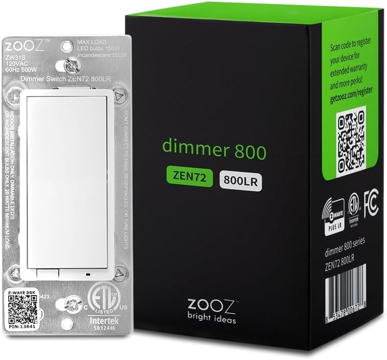 ZOOZ 800 Series Z-Wave Long Range Dimmer Switch ZEN72 800LR, White | Direct 3-Way (No Add-On Switch Needed) | Z-Wave Hub Required - Image 1