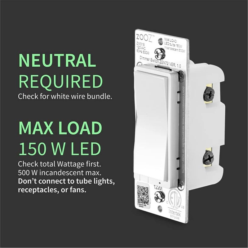 ZOOZ 800 Series Z-Wave Long Range Dimmer Switch ZEN72 800LR, White | Direct 3-Way (No Add-On Switch Needed) | Z-Wave Hub Required - Image 3