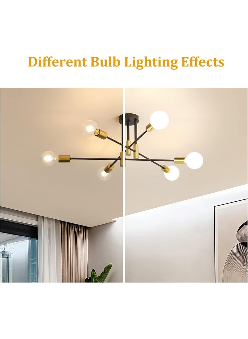 Sputnik Light Fixture, 6-Light Black Gold Dining Room Light Fixture, Mid-Century Modern Ceiling Light Fixture for Living Room, Kitchen, Dining Room, Bedroom - Image 3