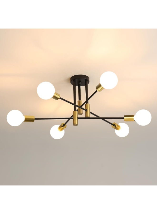 Sputnik Light Fixture, 6-Light Black Gold Dining Room Light Fixture, Mid-Century Modern Ceiling Light Fixture for Living Room, Kitchen, Dining Room, Bedroom - Image 1