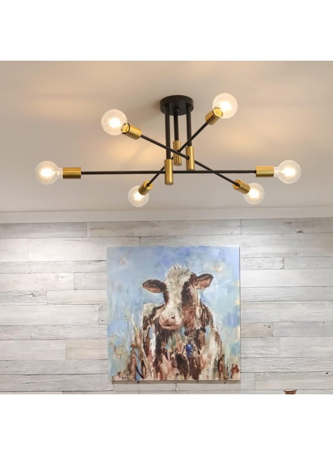 Sputnik Light Fixture, 6-Light Black Gold Dining Room Light Fixture, Mid-Century Modern Ceiling Light Fixture for Living Room, Kitchen, Dining Room, Bedroom - Image 2