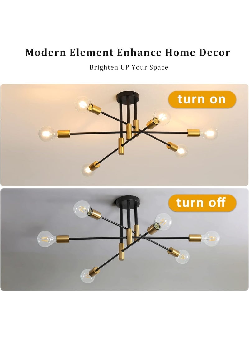 Sputnik Light Fixture, 6-Light Black Gold Dining Room Light Fixture, Mid-Century Modern Ceiling Light Fixture for Living Room, Kitchen, Dining Room, Bedroom - Image 5