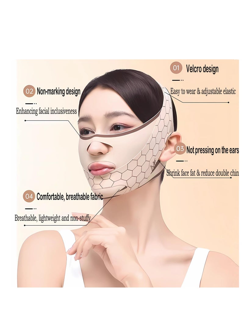 Facial Lifting Belt Chin Strap Soothing Comfy Double Reducing Device with Thin Face Female Shaper Reusable Breathable and Comfortable V Line Mask Beige - Image 2