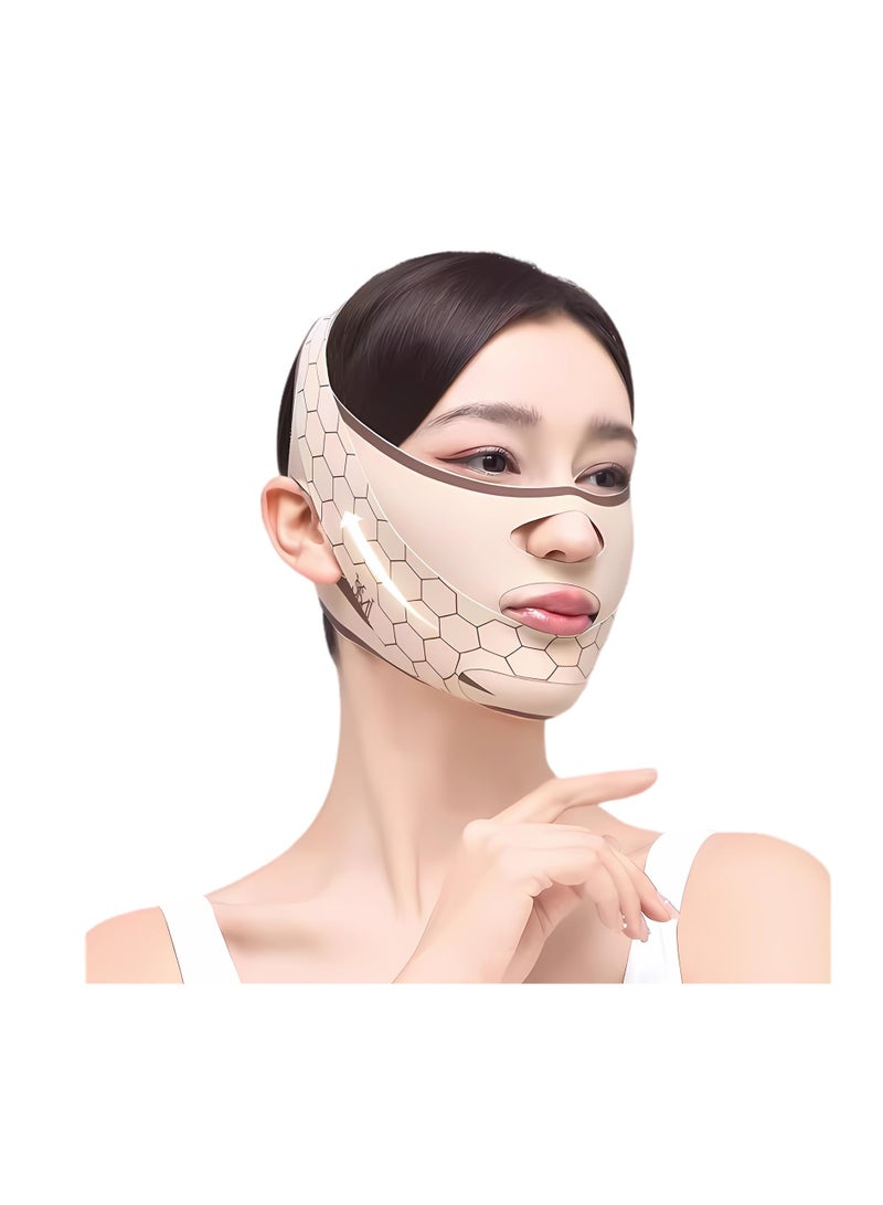 Facial Lifting Belt Chin Strap Soothing Comfy Double Reducing Device with Thin Face Female Shaper Reusable Breathable and Comfortable V Line Mask Beige - Image 1