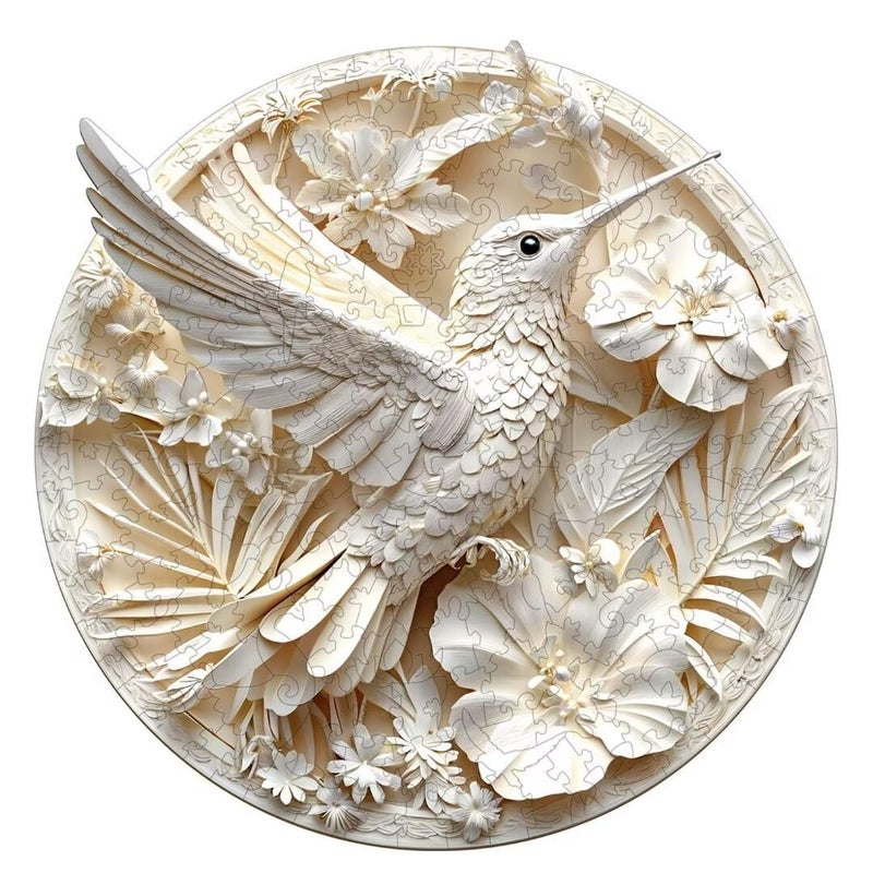 Jollitot Wooden Puzzles for Adults 3D Hummingbird Wooden Puzzles 300 Pieces Unique Animal Shaped Wood Challenging Jigsaw Puzzles Gifts for Adults 134x134in - Image 3