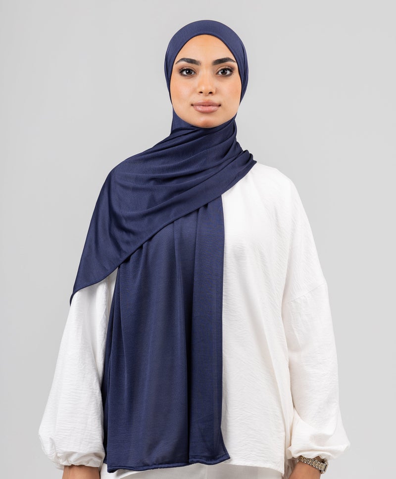 Luxurious Lycra Smooth Kuwaiti Scarf — Navy