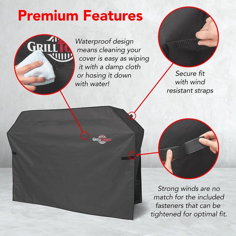 GrillTough Heavy Duty BBQ Grill Cover for Outdoor Grill, 64 Inch â€“ Waterproof, Weather Resistant, UV & Fade Resistant with Adjustable Straps â€“ Gas Grill Cover for Weber, Charbroil, etc. Charcoal - Image 4