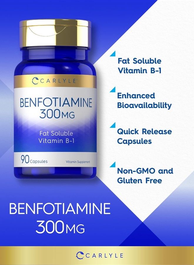 Carlyle Benfotiamine 300mg | 90 Capsules | Fat Soluble Vitamin B-1 | Non-GMO, Gluten Free - Image 1