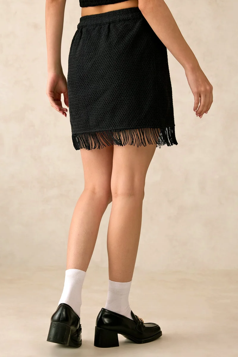 Virgio  Solid Cotton Crochet Mini Skirt With Fringes for Women for Women | Best Price UAE