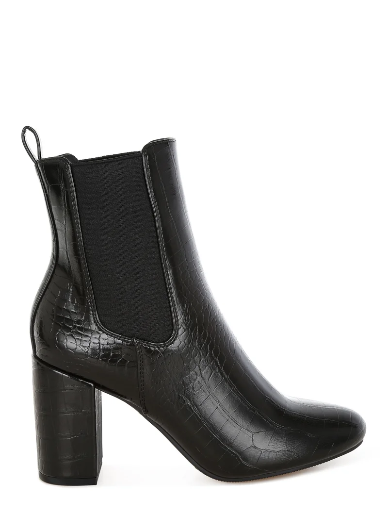 London Rag Faux Leather Block Heel Ankle Boots in Black