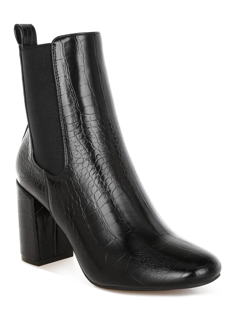 London Rag Faux Leather Block Heel Ankle Boots in Black