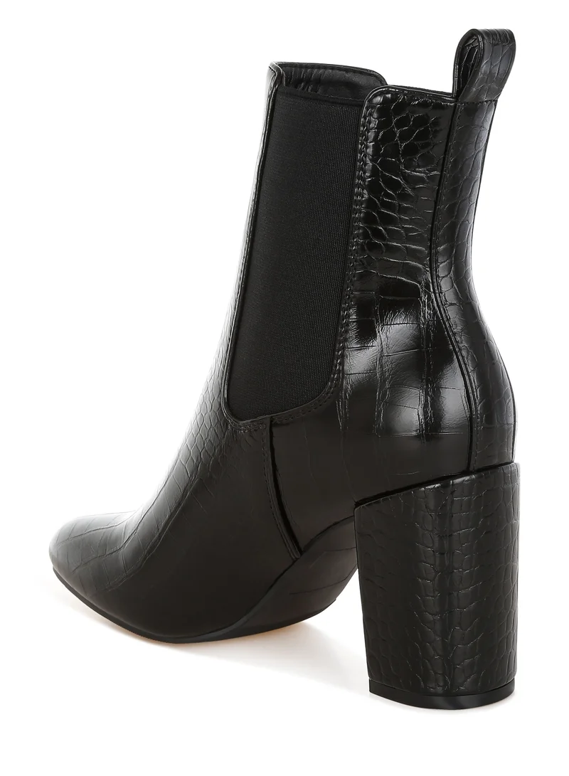 London Rag Faux Leather Block Heel Ankle Boots in Black