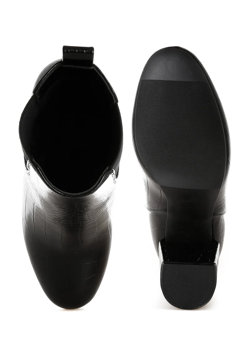 London Rag Faux Leather Block Heel Ankle Boots in Black